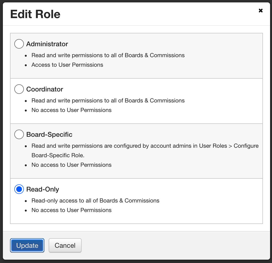 role selection modal