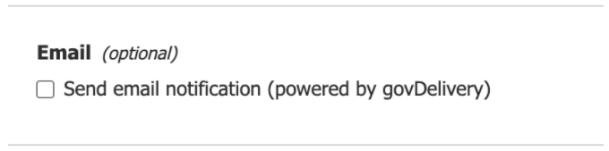 The 'Send email notification (powered by govDelivery)' checkbox
