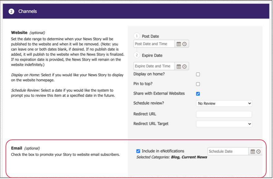 The 'Include in eNotifications' checkbox