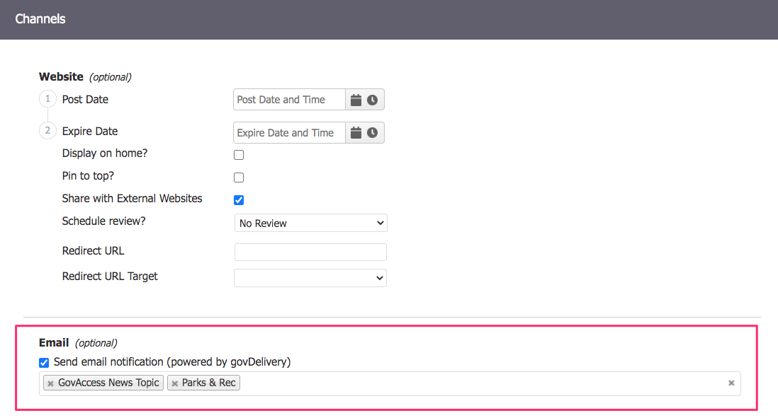The 'Send email notification' checkbox