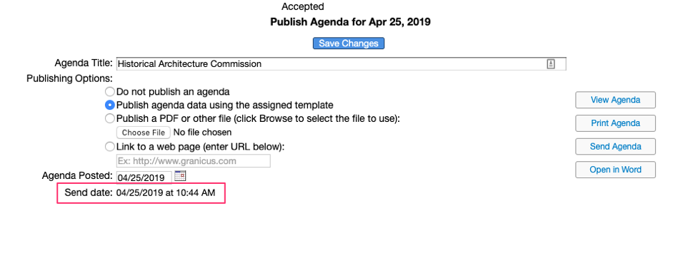 After sending an agenda, the send date will update to the most recent date when the agenda was sent.