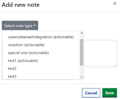 note type dropdown menu