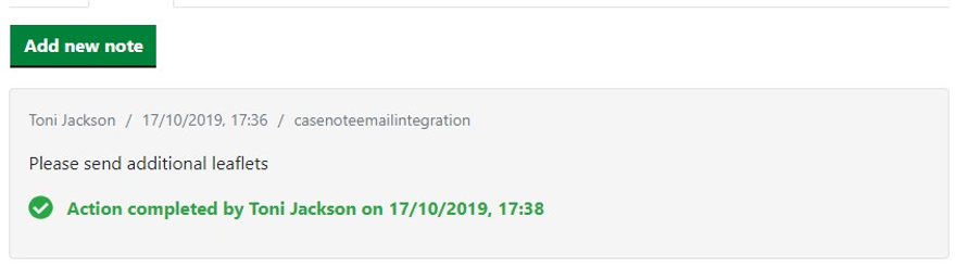 Confirmation that note was saved