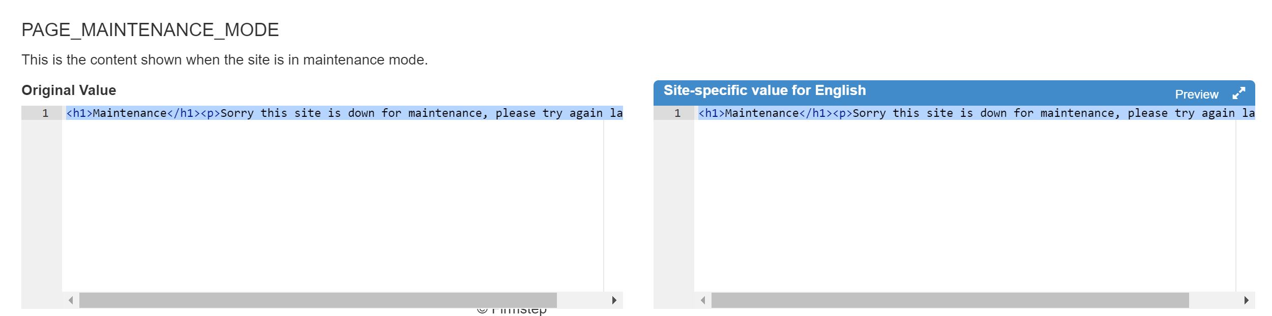configuring text for maintenance mode