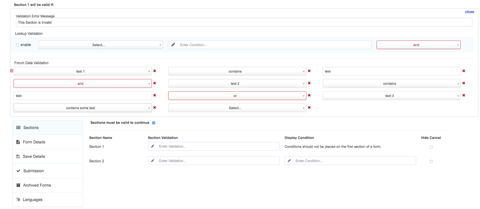 section validation