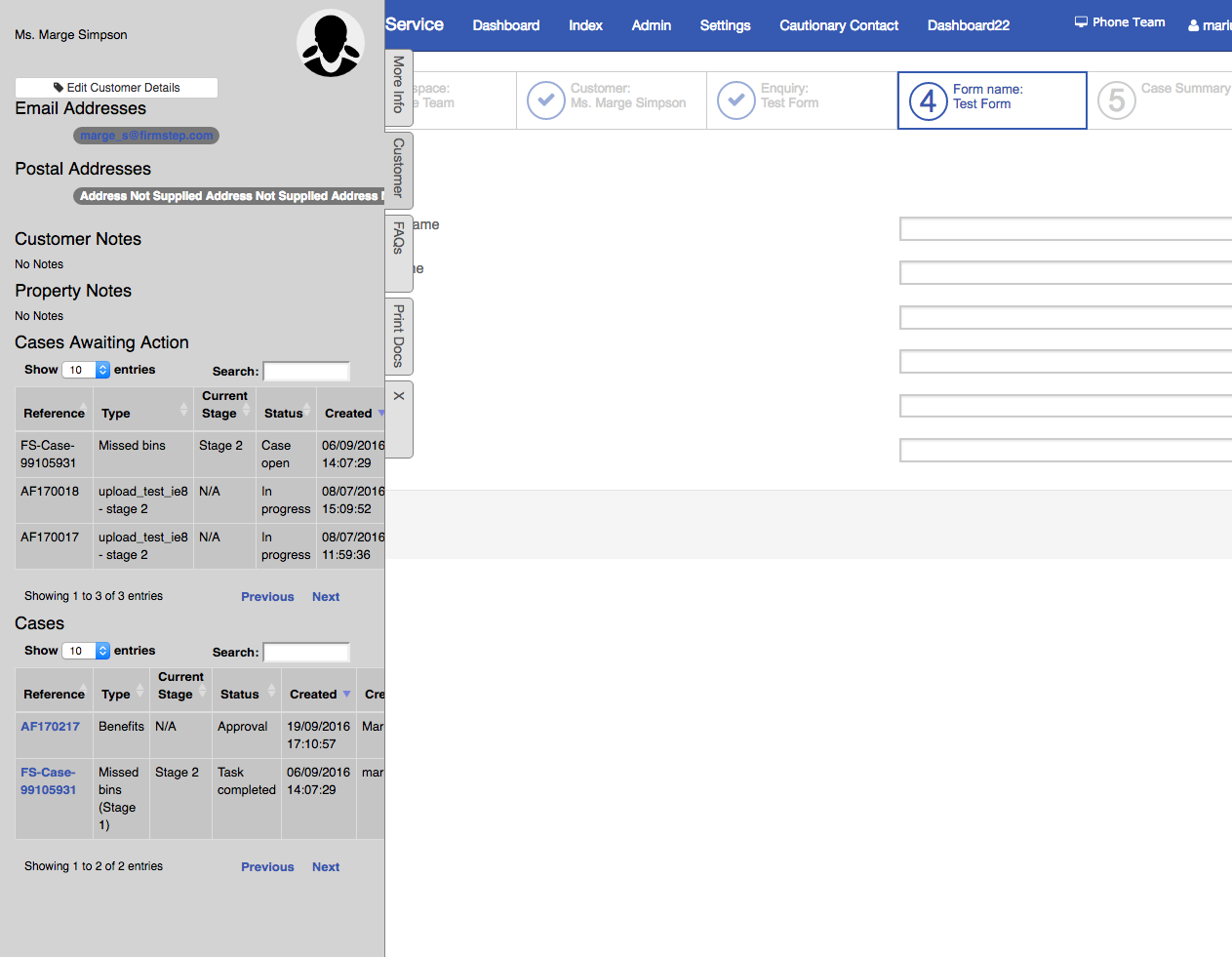 Fill form - customer tab