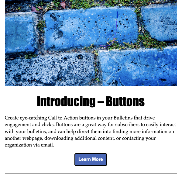 A blue button in a bulletin with text reading "Learn More".