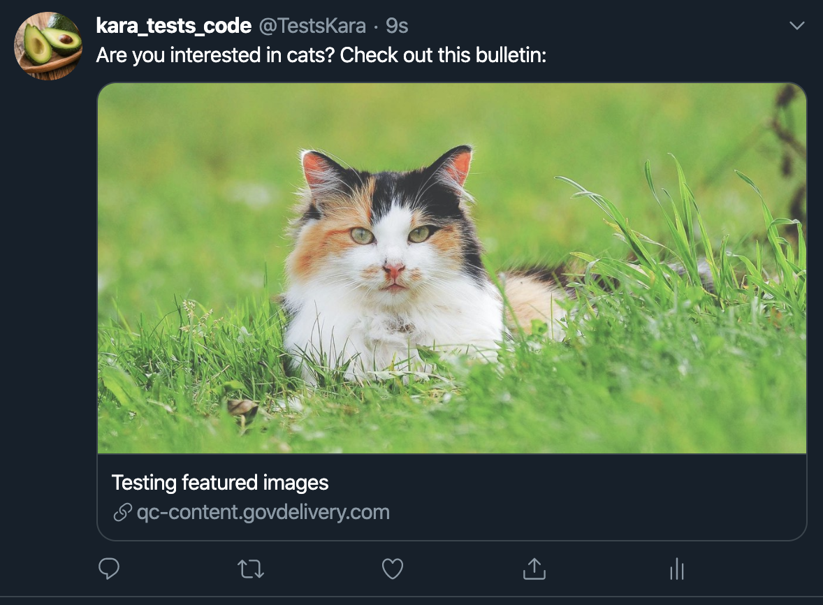 Example of a bulletin sent via tweet, with a featured image present