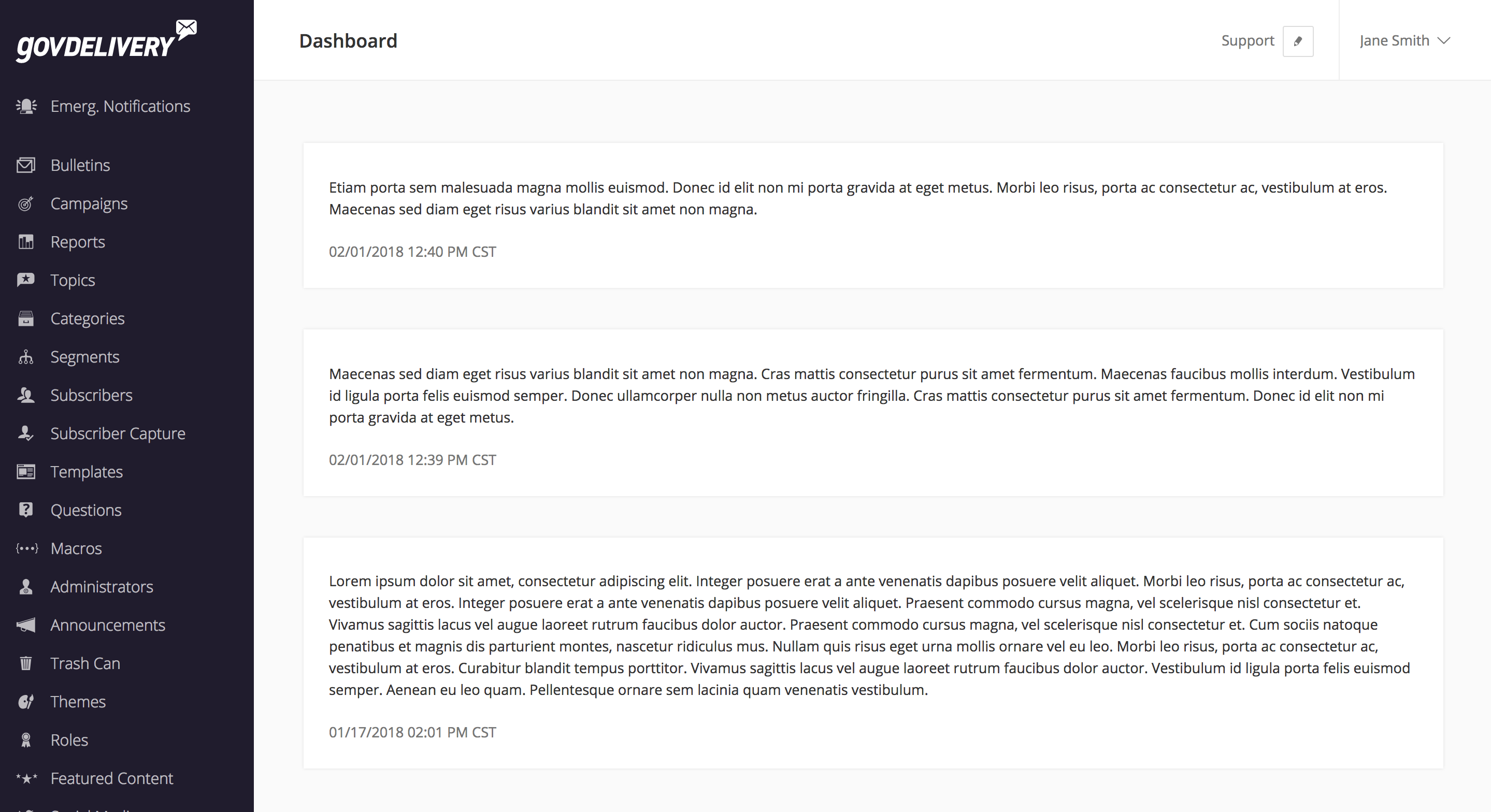 Dashboard user interface update