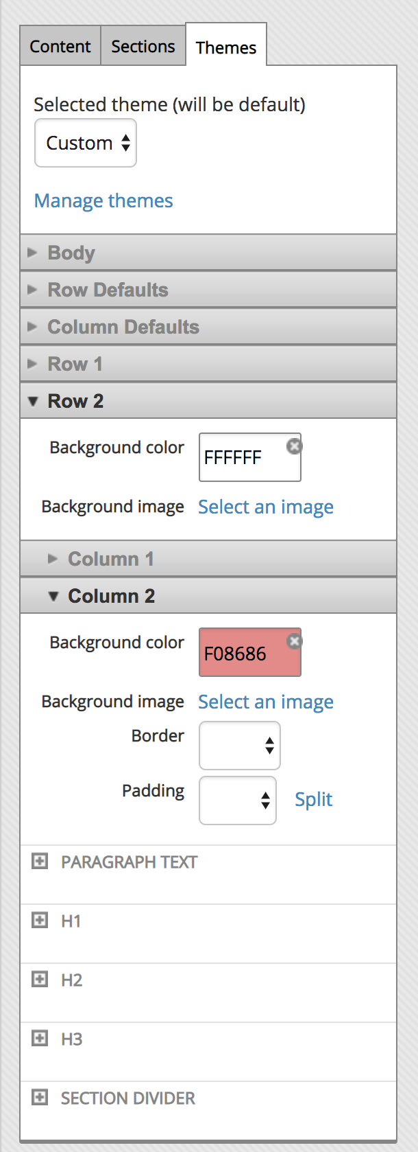 Section column styling in ABE Templates