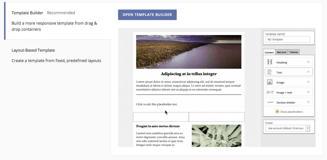 New 'Create Custom Template' page in govDelivery
