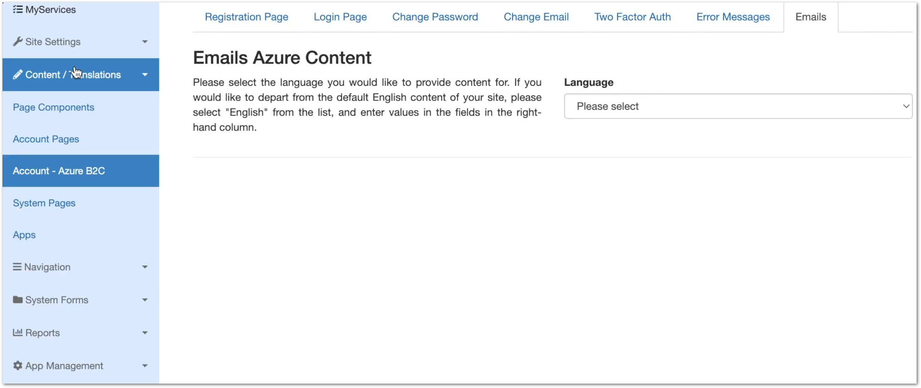 Azure B2C Content Section