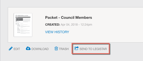 Send to Legistar link