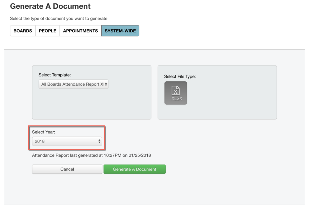 Select Year drop-down menu