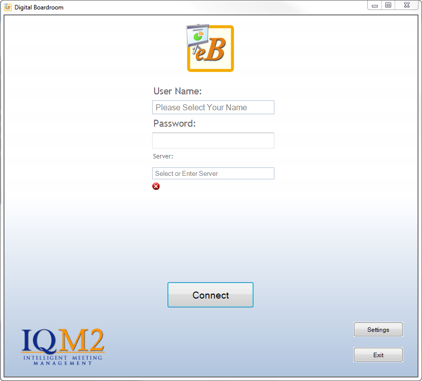 login screen for iqm2