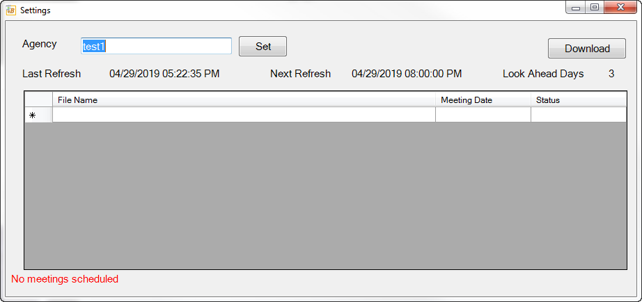 Settings pop up window