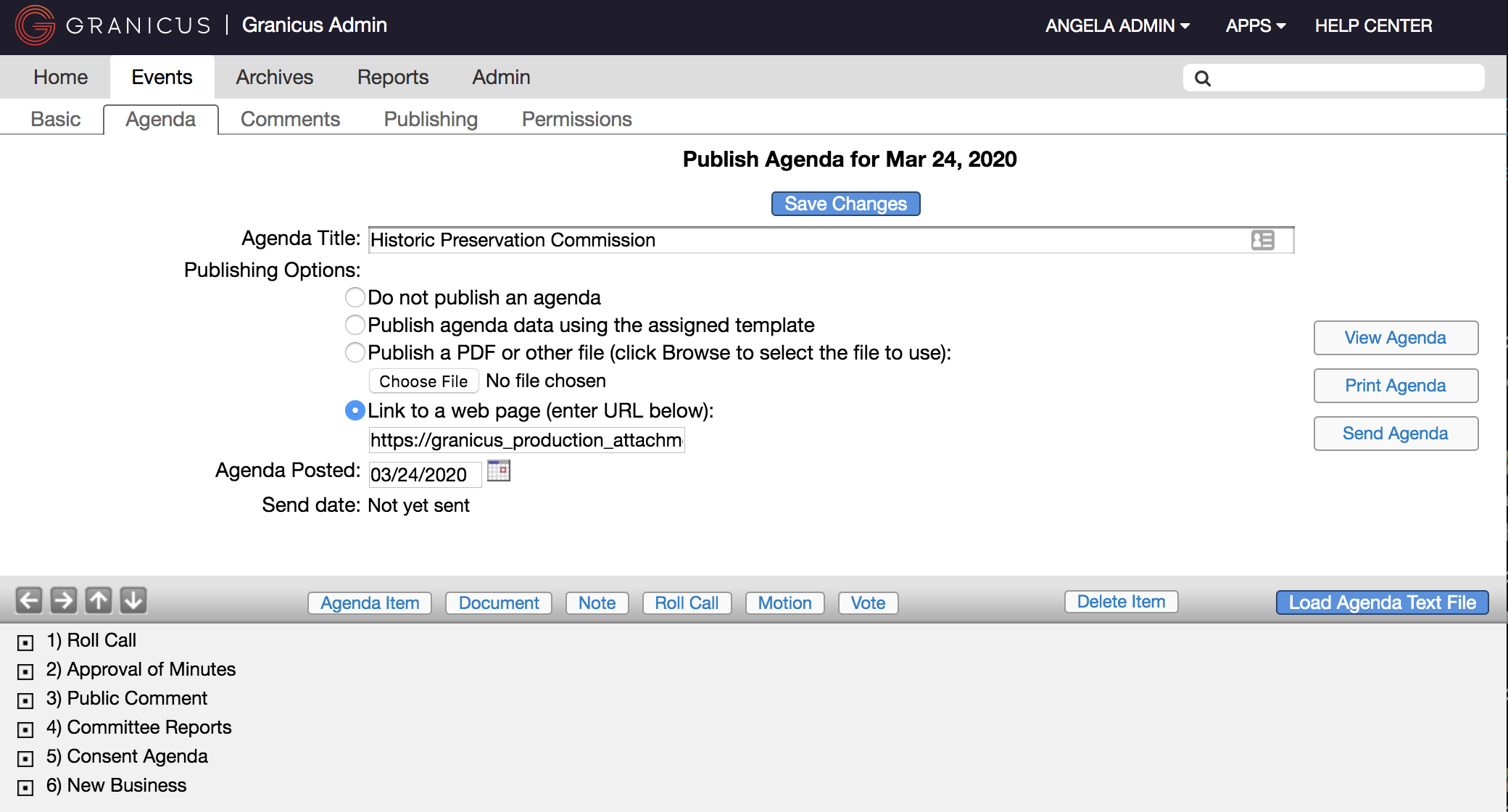 Editing an agenda on the Granicus Platform