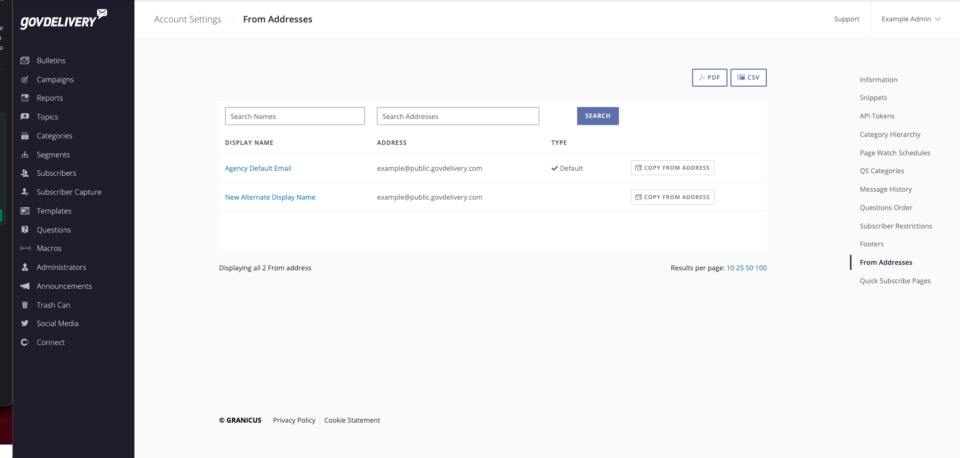 Updated ‘From Addresses’ tab on the ‘govDelivery’ screen.