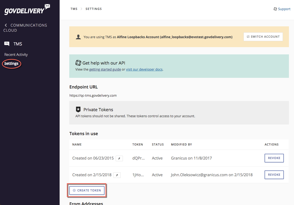 Generating API Tokens in the Targeted Messaging Service (TMS ...