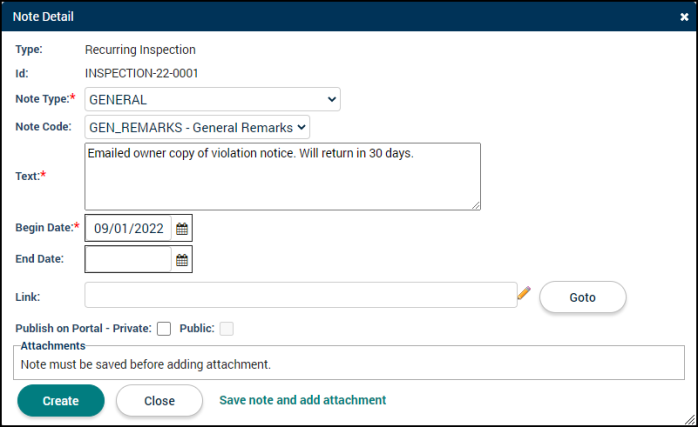 Recurring Inspections: Notes Tab | Granicus Support