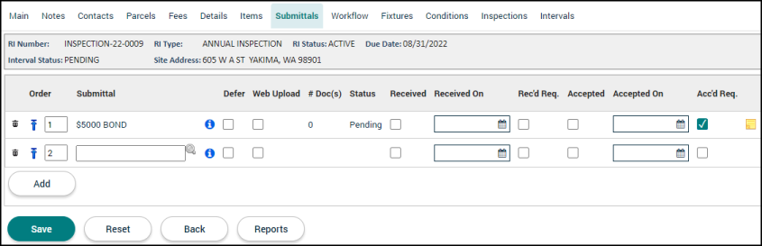 Recurring Inspections: Submittals Tab | Granicus Support