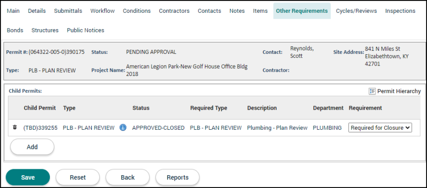 Permitting: Other Requirements Tab | Granicus Support