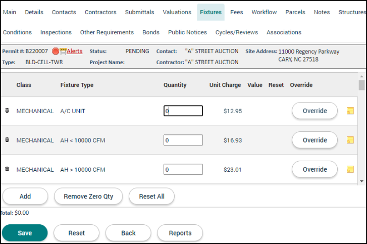 Permitting: Fixtures Tab | Granicus Support