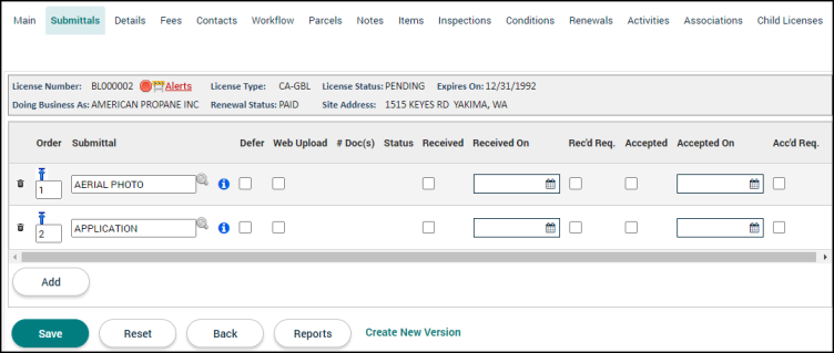 Licensing: Submittals Tab | Granicus Support
