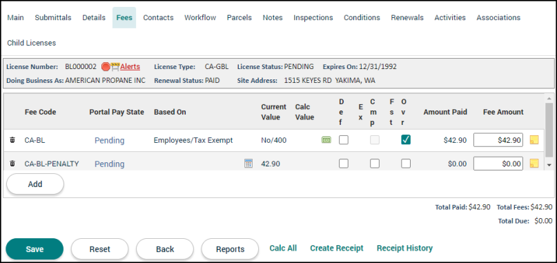 Licensing: Fees Tab | Granicus Support