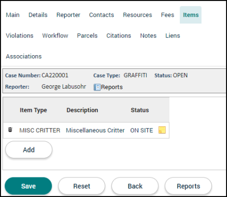 Code Enforcement: Items Tab | Granicus Support
