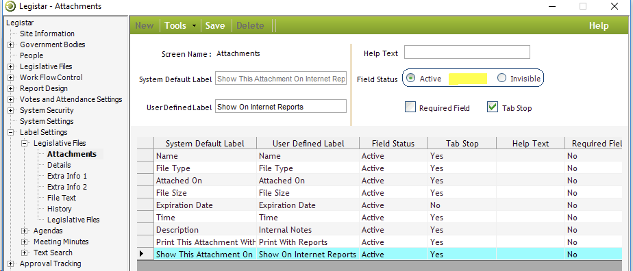 Legistar Attachments: Show This Attachment setting