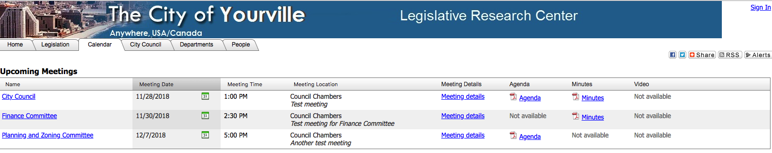 Upcoming meetings section