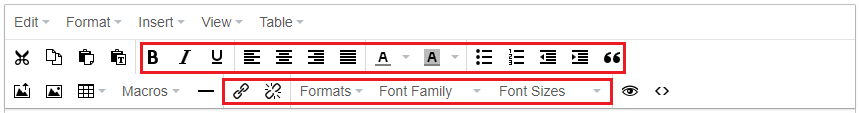 insert functions on the standard bulletin editor toolbar