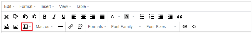 table icon on the standard bulletin editor