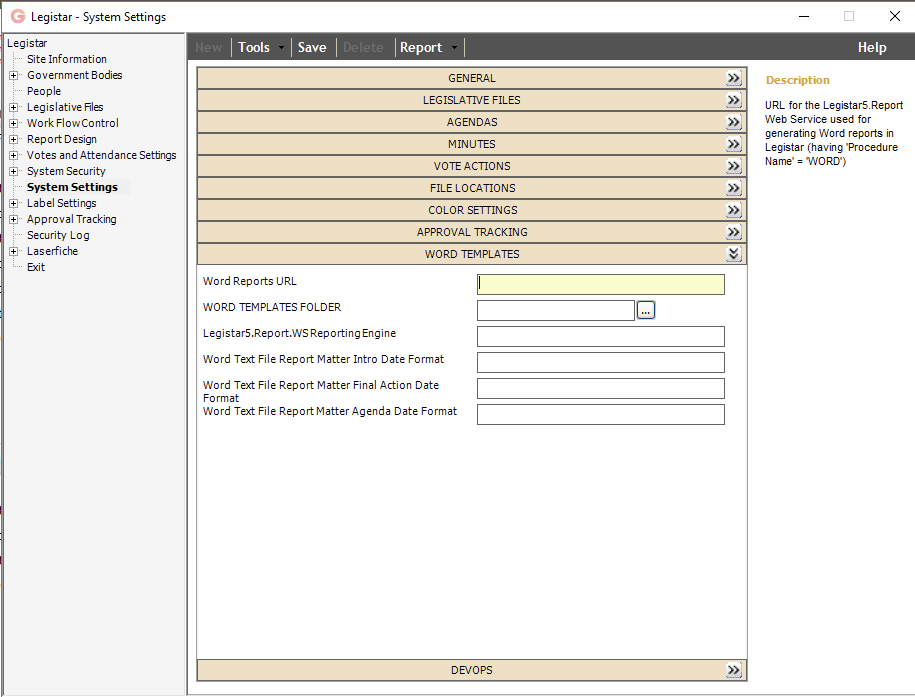 Word report settings