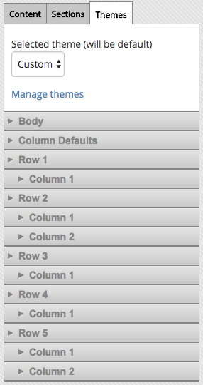 Themes tab of content menu