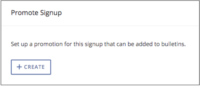 Promote Signup section with a button to create a promotion