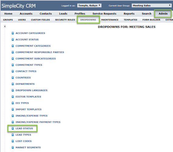 Admin: Dropdowns - Lead Status | Granicus Support