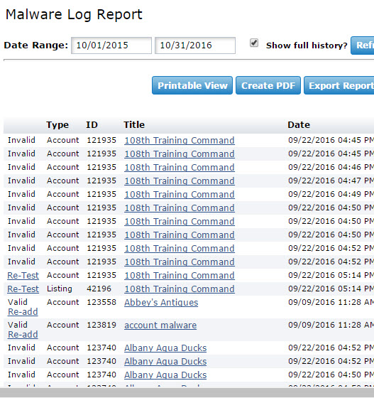 Standard Reports: Malware Link History | Granicus Support