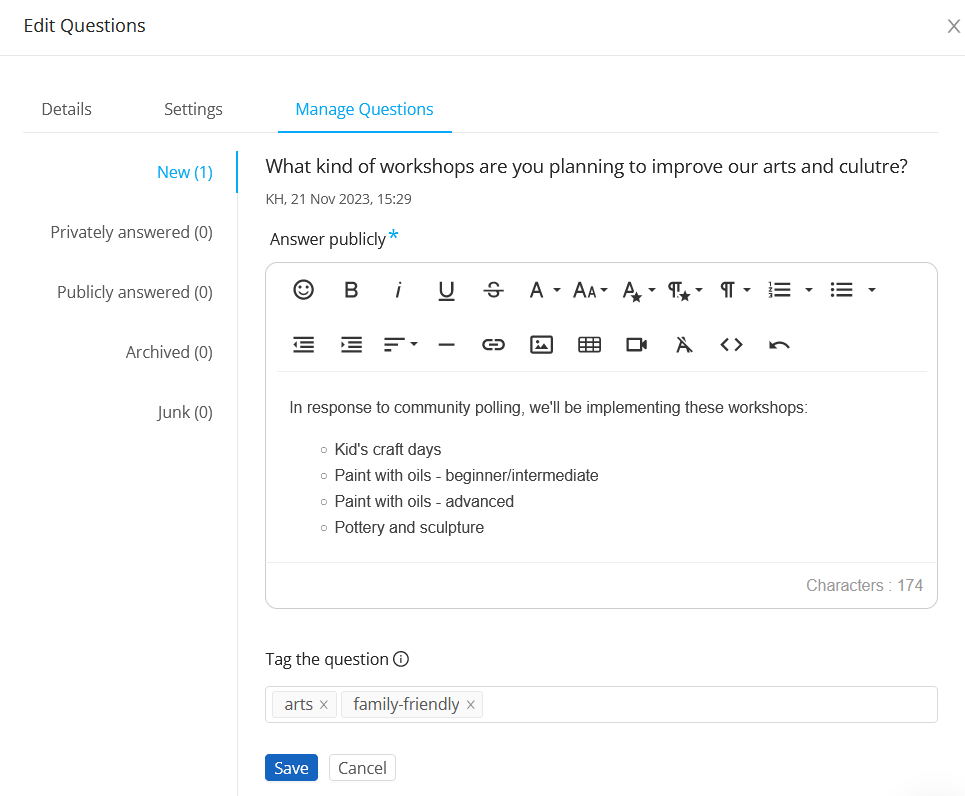 Manage Questions from the Q&A Tool | Granicus Support