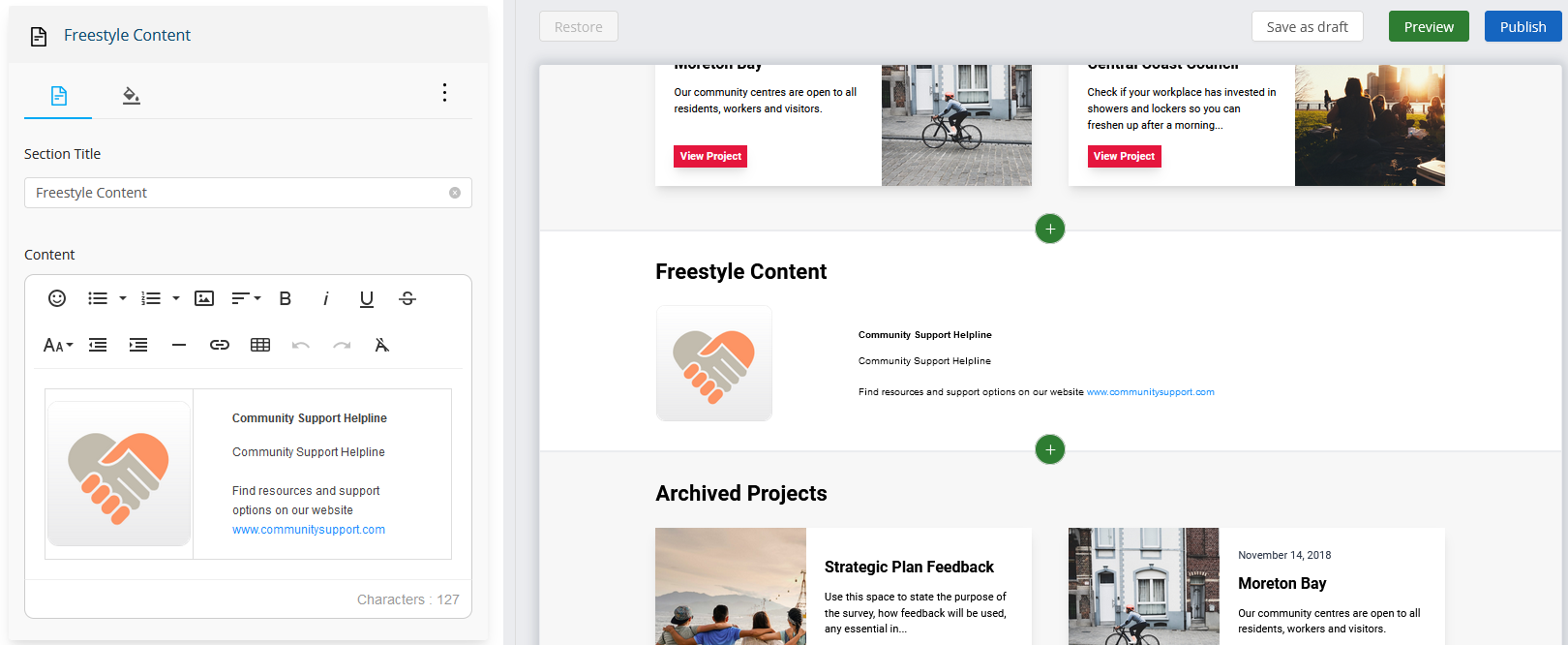 Homepage Section Content Settings | Granicus Support
