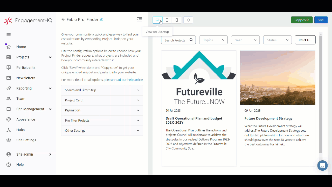 Configure the Project Finder Embed | Granicus Support